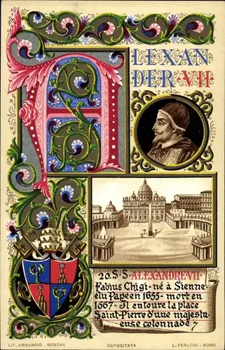 Litho Papst Alexander VII, Fabio Chigi, Wappen