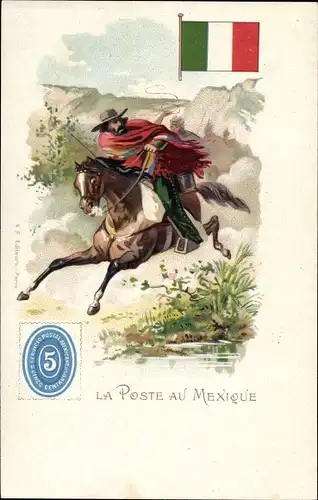 Briefmarken Litho Mexiko, La Poste au Mexique, Postreiter