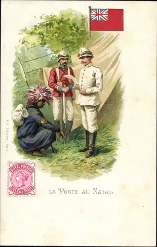 Briefmarken Litho La Poste au Natal, Südafrika, One Half Penny, Britische Soldaten, Afrikaner