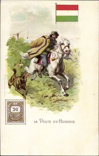 Briefmarken Litho La Poste en Hongrie, Postreiter in Ungarn, Hunde