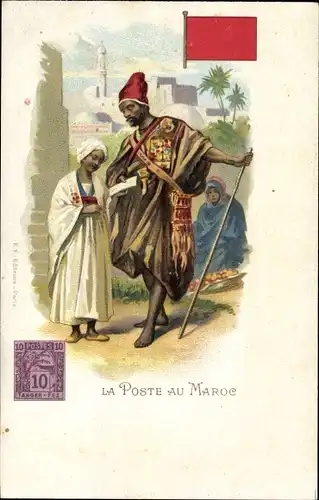 Briefmarken Litho Marokko, La Poste au Maroc, Postbote, Araber, Maghreb