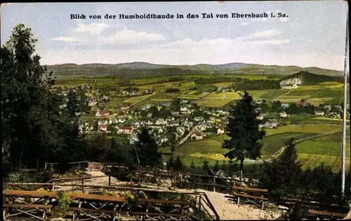 Ak Ebersbach in der Oberlausitz, Humboldtbaude auf dem Schlechteberg, Blick in das Tal