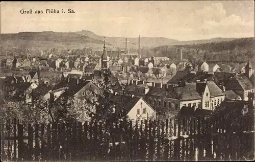 Ak Flöha in Sachsen, Blick über die Dächer der Stadt, Kirche, Schornsteine