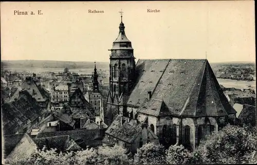 Ak Pirna an der Elbe, Rathaus, Kirche