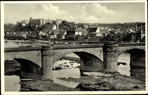 Ak Pirna an der Elbe, Teilansicht, Brücke