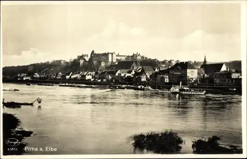 Ak Pirna an der Elbe, Blick auf den Ort, Schloss Sonnenstein, Raddampfer