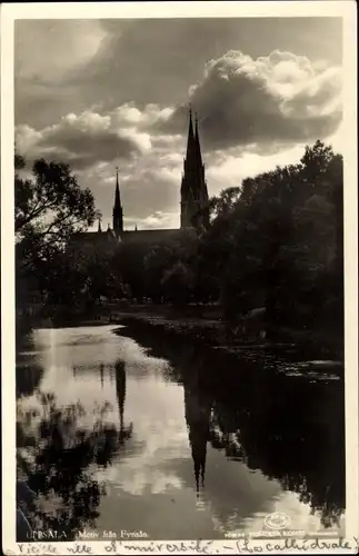 Ak Uppsala Schweden, Motiv fran Fyrisan, Kirche