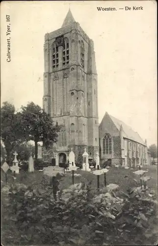 Ak Woesten Vleteren Westflandern Belgien, De Kerk