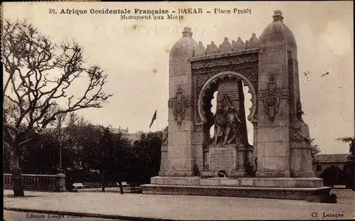 Ak Dakar Senegal, Place Protêt, Monument aux Morts, Denkmal