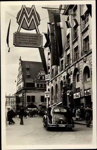 Ak Leipzig in Sachsen, Messehaus Handelshof, Grimmaische Straße, Haus Rat, Auto KA 59 22