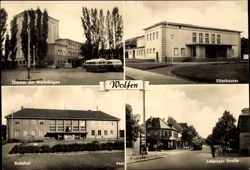 Ak Wolfen in Sachsen Anhalt, Theater der Werktätigen, Filmtheater, Bahnhof, Leipziger Straße