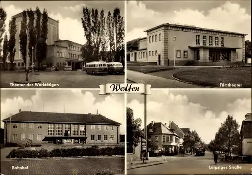 Ak Wolfen in Sachsen Anhalt, Theater der Werktätigen, Filmtheater, Bahnhof, Leipziger Straße