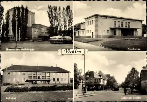 Ak Wolfen in Sachsen Anhalt, Theater der Werktätigen, Filmtheater, Bahnhof, Leipziger Straße