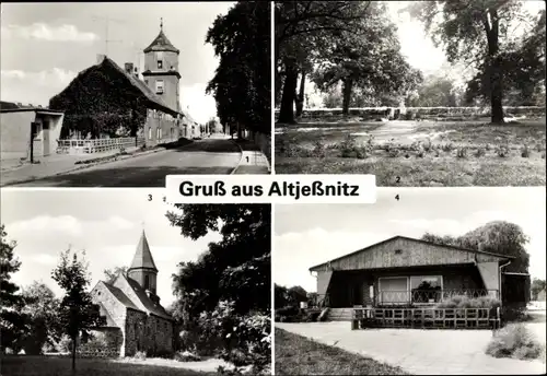 Ak Altjeßnitz Alt Jessnitz Jeßnitz Anhalt, Hauptstraße am Park, Irrgarten, Kirche, Konsum-Kaufhalle