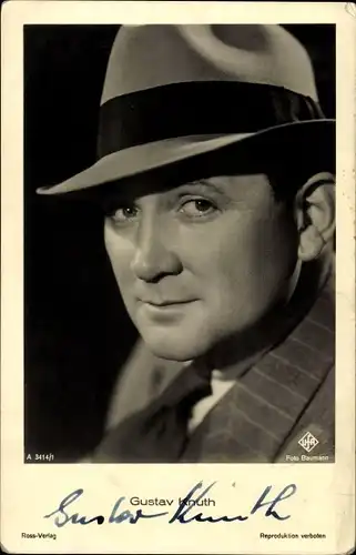 Ak Schauspieler Gustav Knuth, Portrait mit Hut, Autogramm