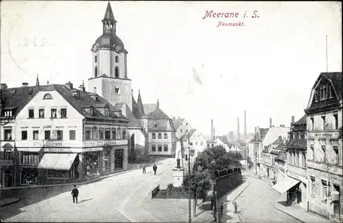 Ak Meerane in Sachsen, Neumarkt, Kirche, Geschäftshaus Otto Liessmann
