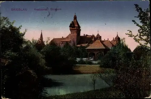 Ak Wrocław Breslau Schlesien, Restaurant Südpark