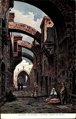 Künstler Ak Perlberg, F., Jerusalem Israel, Via dolorosa, Chemin du calvaire, Kreuzweg