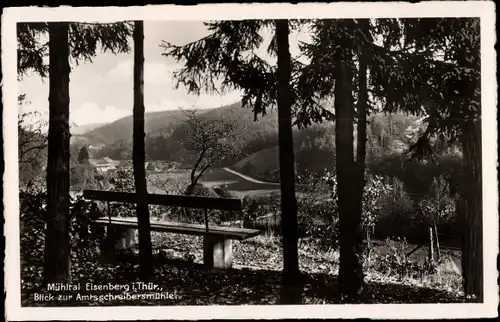 Ak Mühltal Eisenberg im Saale Holzland Kreis,Blick zur Amtsschreibermühle, Ruhebank