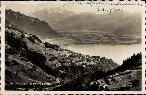 Ak Glion Caux Montreux Kanton Waadt, Vue generale et les Dents du Midi