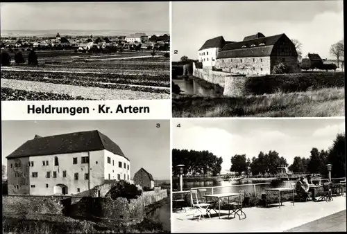 Ak Heldrungen in Thüringen, Wasserburg, Thomas-Müntzer-Gedenkstätte, Freibad im Naherholungszentrum