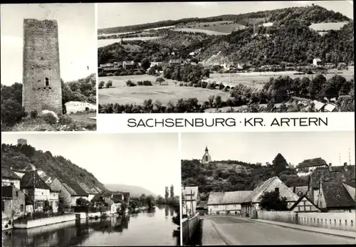 Ak Sachsenburg an der Unstrut Kyffhäuserkreis Thüringen, Ruine Hakenburg, Panorama, Ortsansicht