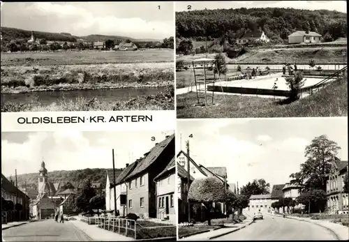 Ak Oldisleben Unstrut, Panorama, Karl Marx Straße, Marktstraße, Schwimmbad