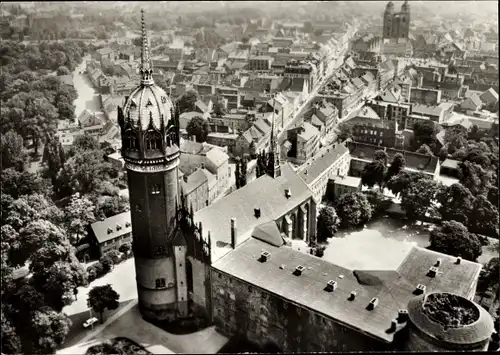 Ak Lutherstadt Wittenberg, Schlosskirche, Fliegeraufnahme