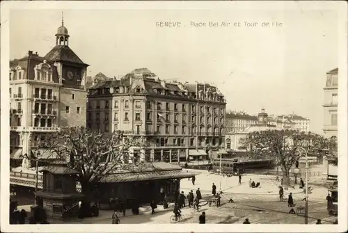 Ak Genève Genf Schweiz, Place Bel Air et Tour de l'Ile