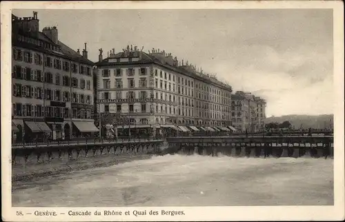 Ak Genève Genf Schweiz, Cascade du Rhone et Quai des Bergues