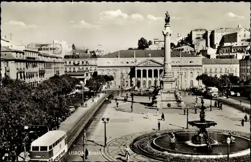 Ak Lisboa Lissabon Portugal, Rossio, Platz, Brunnen, Denkmal