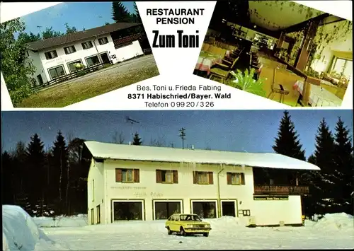 Ak Habischried in Niederbayern, Restaurant Pension Zum Toni, Inneres, Winter