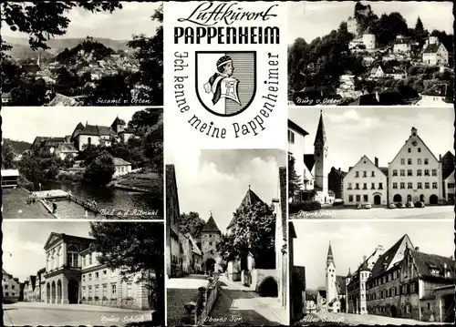 Ak Pappenheim im Altmühltal Mittelfranken, Gesamtansicht, Burg, Marktplatz, Altes Schloss