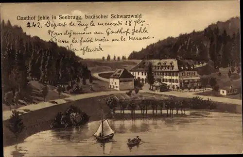 Künstler Ak Seebrugg Schluchsee Schwarzwald, Gasthof Jehle, Teichpartie, Panorama, Bes. Joh. Jehle