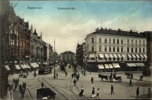 Ak Hannover in Niedersachsen, Bahnhofstraße, Kutsche, Tram