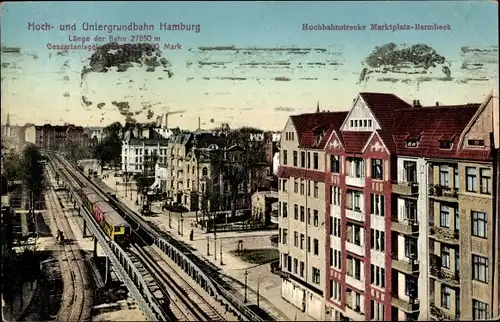 Ak Hamburg Mitte Altstadt, Hoch- und Untergrundbahn, Hochbahnstrecke Marktplatz-Barmbeck
