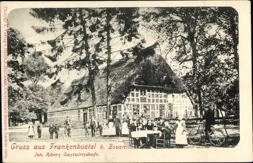 Ak Frankenbostel Elsdorf, Gastwirtschaft von Joh. Albers, Radfahrer