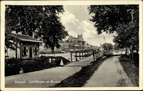 Ak Breisach am Oberrhein, Schiffbrücke mit Münster