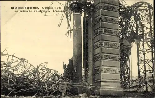 Ak Brüssel, Weltausstellung 1910, Der Belgische Palast nach dem Brand