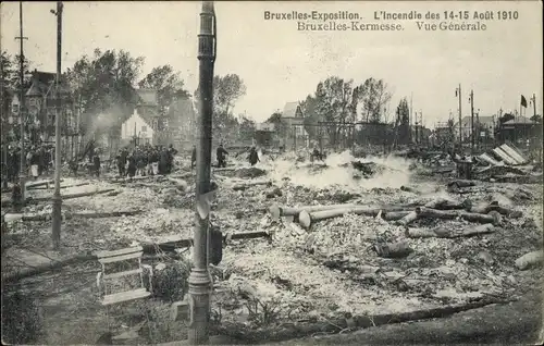 Ak Bruxelles Brüssel, Exposition 1910, L'Incendie des 14-15 Aout 1910, Bruxelles Kermesse