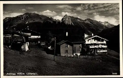Ak Astegg im Zillertal Tirol, Teilansicht