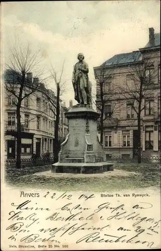 Ak Anvers Antwerpen Flandern, Statue Th. van Ryswyck