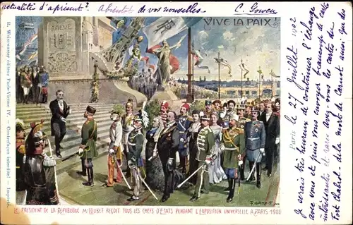 Künstler Ak Paris, Emile Loubet, Expo 1900, Landesherren Europas, Kaiser, Zaren, Könige