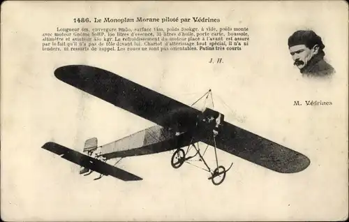 Ak Monoplan Morane, pilote par Vedrines, Flugzeug, Flugpionier