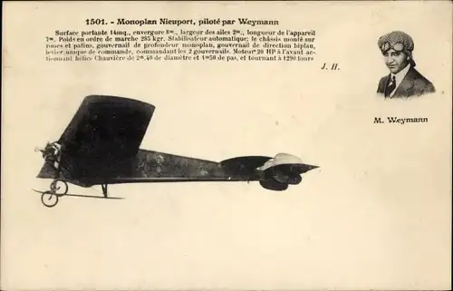 Ak Monoplan Nieuport, piloté par Weymann, Pilot, Flugpionier