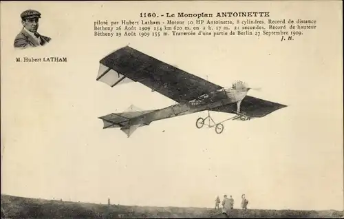 Ak Monoplan Antoinette, piloté par Hubert Latham, Pilot, Flugpionier
