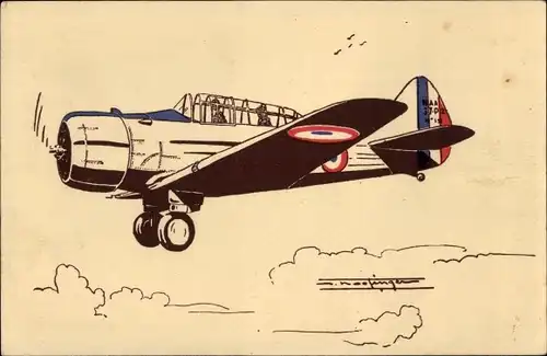 Künstler Ak Französisches Militärflugzeug, North American BT 9