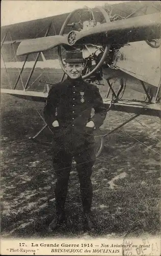 Ak La Grande Guerre 1914, Nos Aviateurs au front Brindejong des Moulinais, Pilot, Militärflugzeug