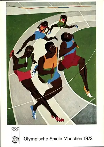 Künstler Ak Lawrence, Jacob, Olympia Poster, Olympische Spiele München 1972, Staffellauf