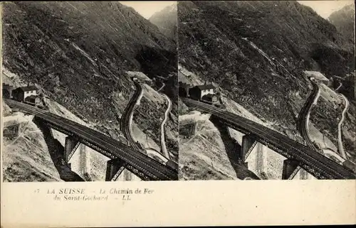 Stereo Ak Schweiz, Gotthardbahn, Chemin de Fer du Saint Gothard